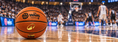 Official FIBA WASL Kipsta basketball on a basketball court
