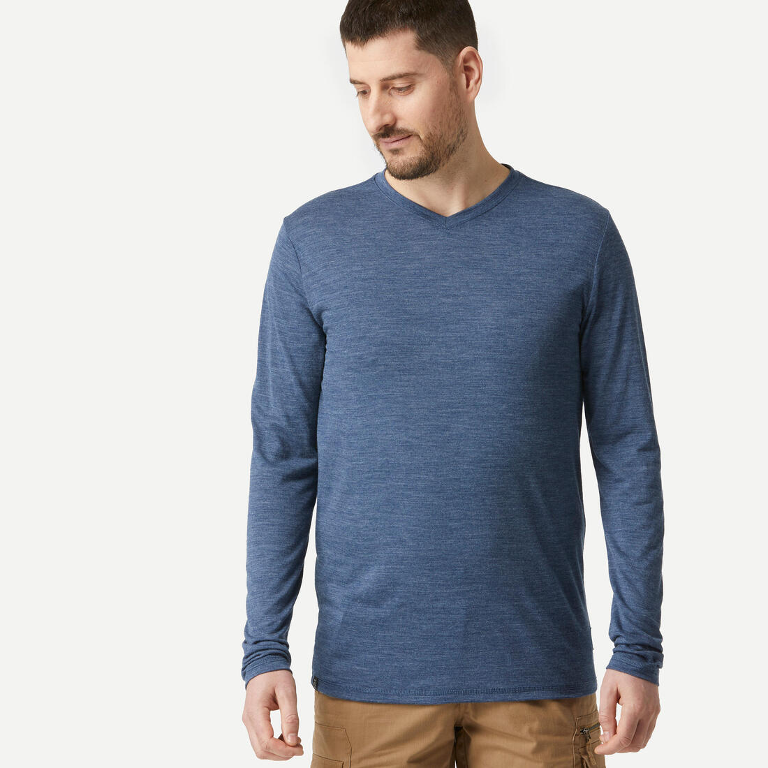 Men's long-sleeved Merino wool trekking t-shirt - TRAVEL 500