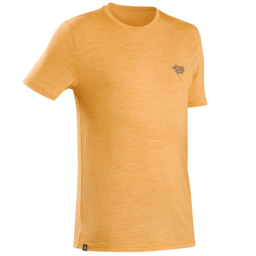 





Men’s short-sleeved Merino wool hiking travel t-shirt - TRAVEL 500 yellow
