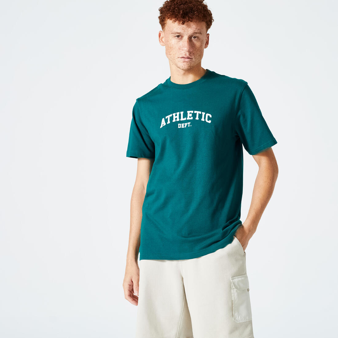 Men's Fitness T-Shirt 500 Essentials - Cypress Green Print