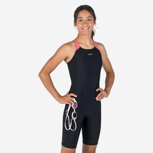 





Girls' 1-piece swimsuit shorty Kamyleon black