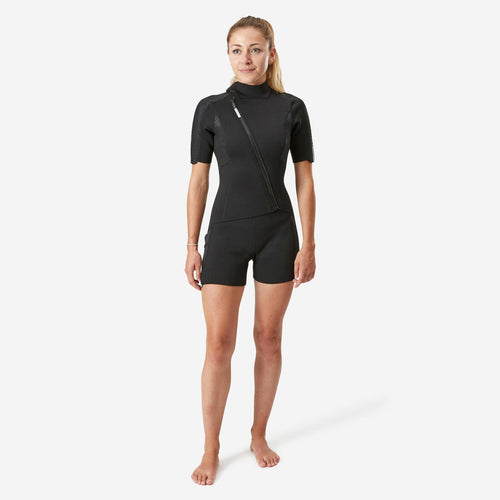 





Women's 2 mm neoprene shorty wetsuit with diagonal front zip Easy