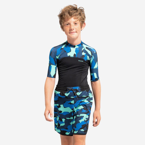 





Boy’s short-sleeved anti-UV T-shirt - 500 Camo black blue