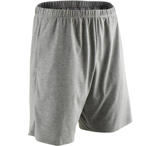 





Men's Short Straight-Cut Cotton Fitness Shorts 100 With Key Pocket - Grey