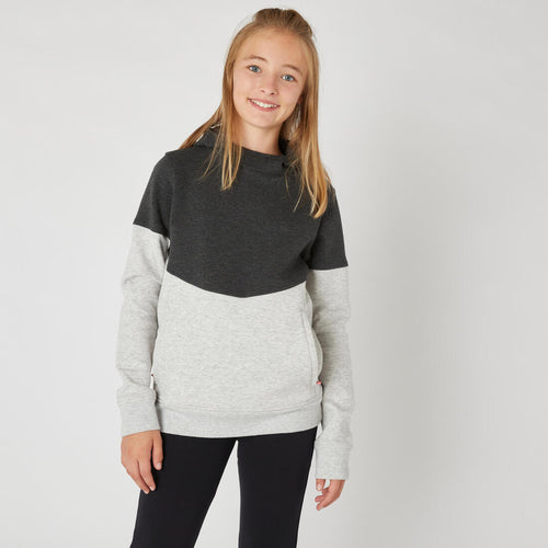 





Kids' Breathable Cotton Hoodie 500 - Heathered Light Grey/Black