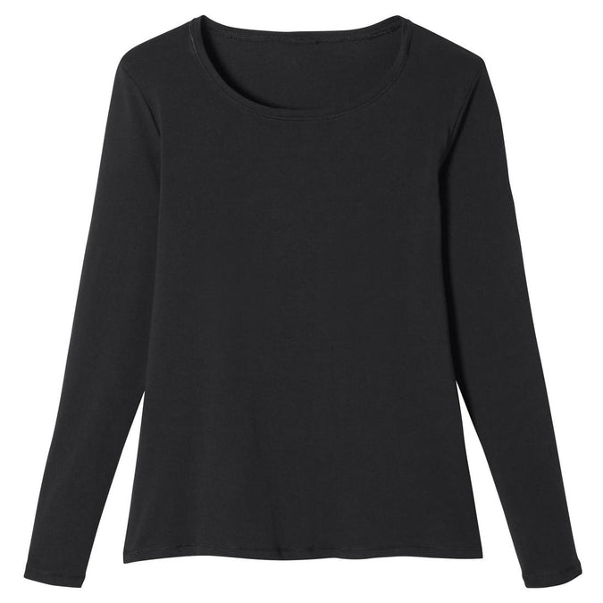 Women's Long-Sleeved Fitness T-Shirt 100 - Black