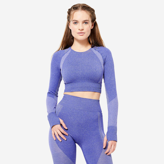 





Long-Sleeved Cropped Seamless Fitness T-Shirt - Blue, photo 1 of 6