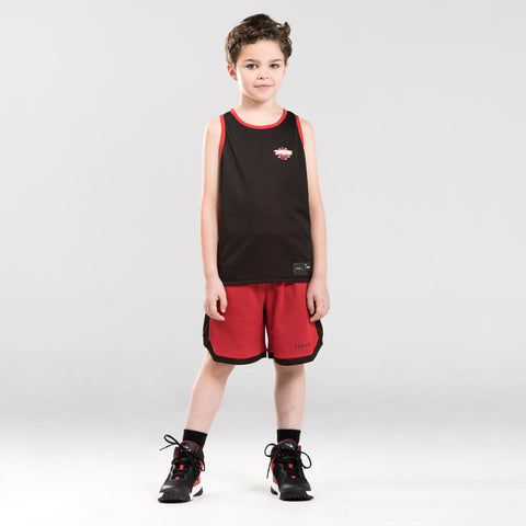 





Boys'/Girls' Intermediate Reversible Basketball Shorts SH500R - Black/Red