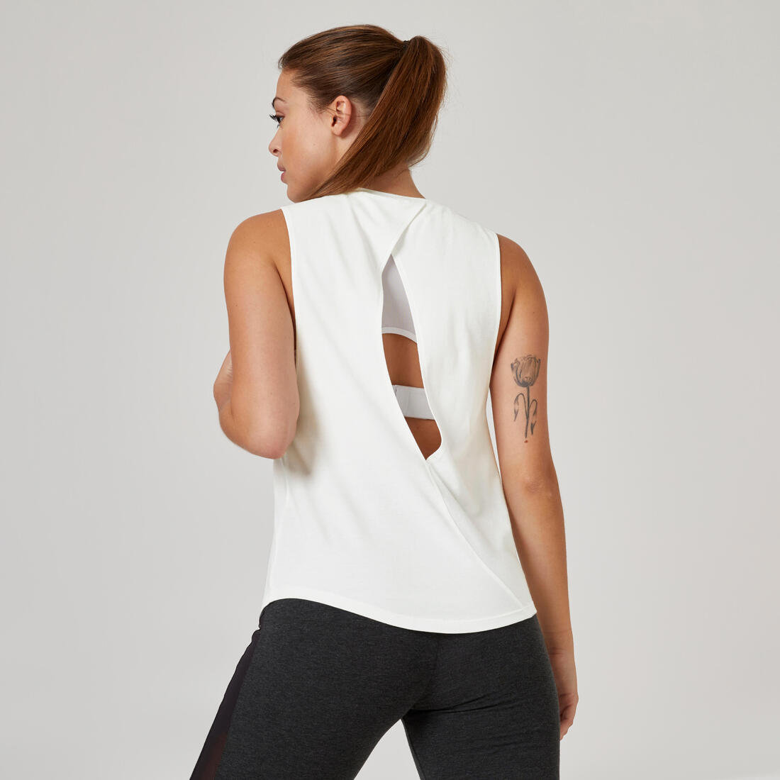 Women's Crew Neck Cotton Fitness Tank Top 500 Cosmeto - Glacier