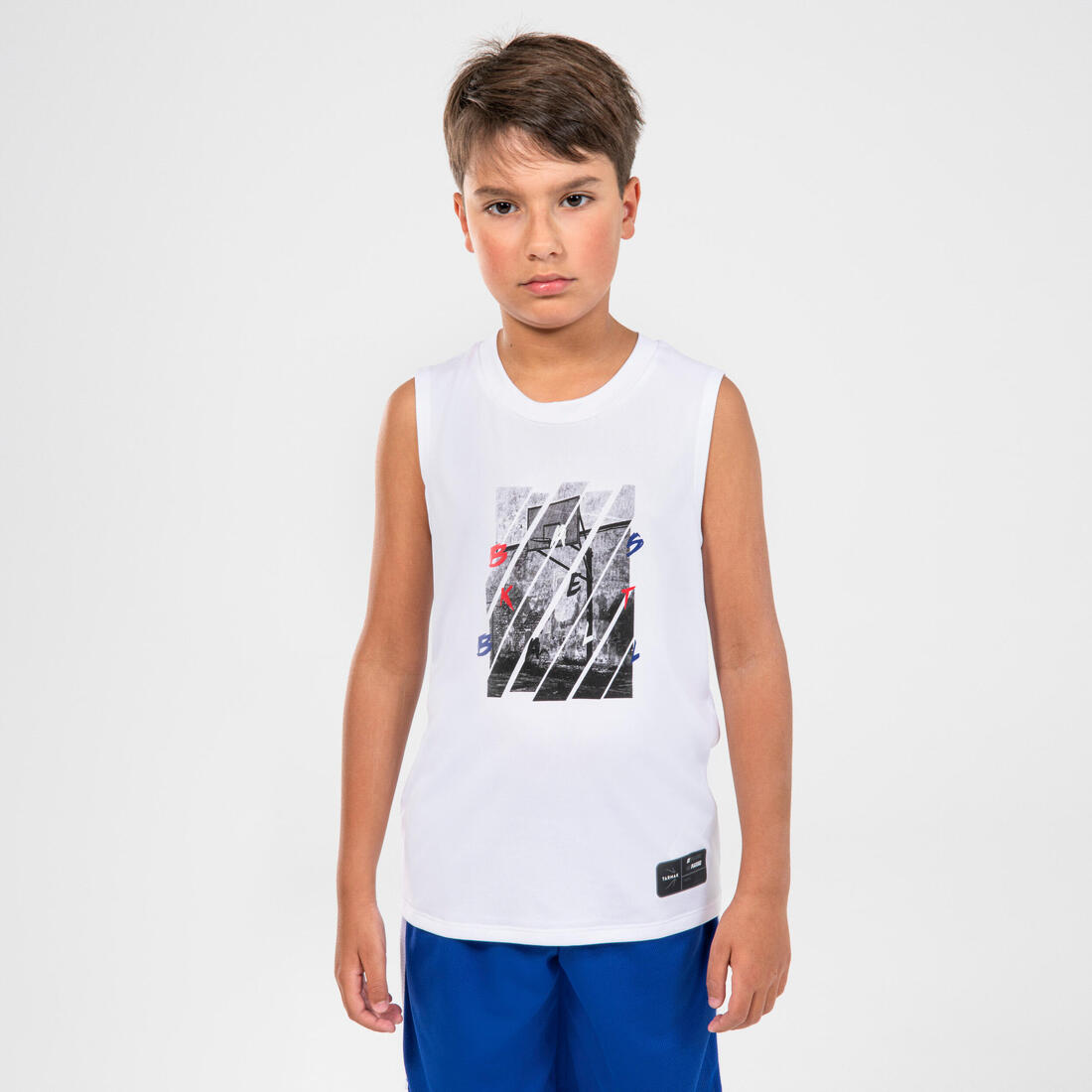 Kids' Sleeveless Basketball Jersey TS500NS - White