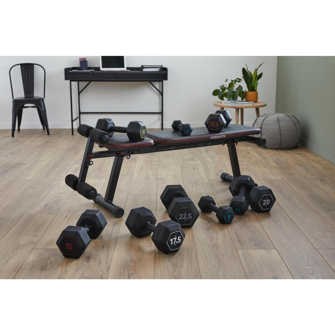 Cross Training and Weight Training Hex Dumbbells 12.5 kg - Black