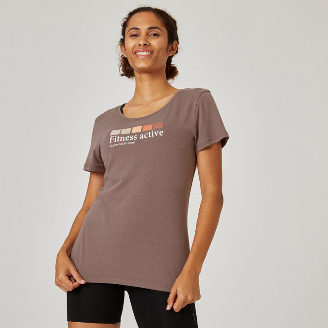 





Women's Short-Sleeved Crew Neck Cotton Fitness T-Shirt 500 - Dark Grey, photo 1 of 5