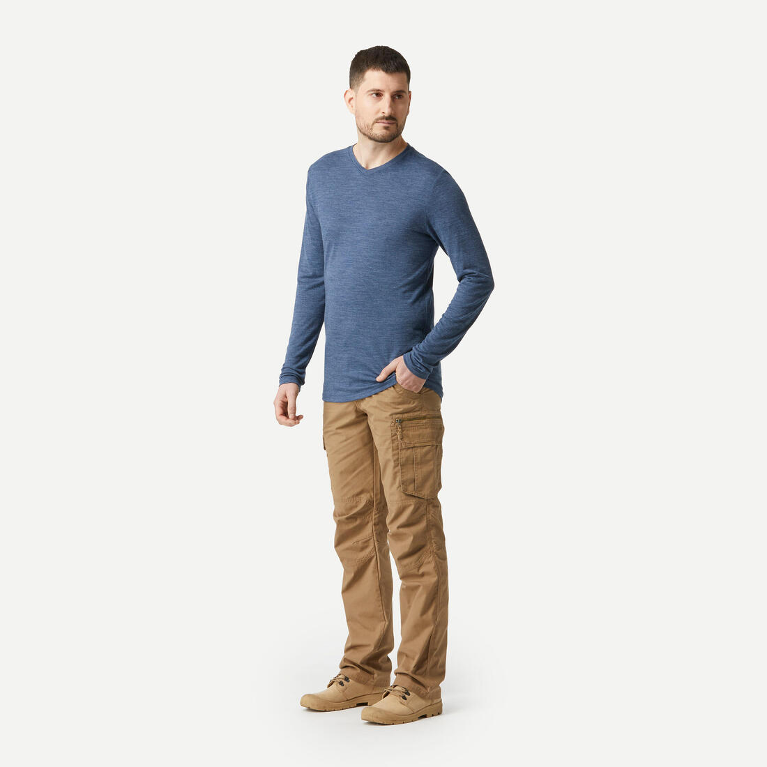 Men's long-sleeved Merino wool trekking t-shirt - TRAVEL 500