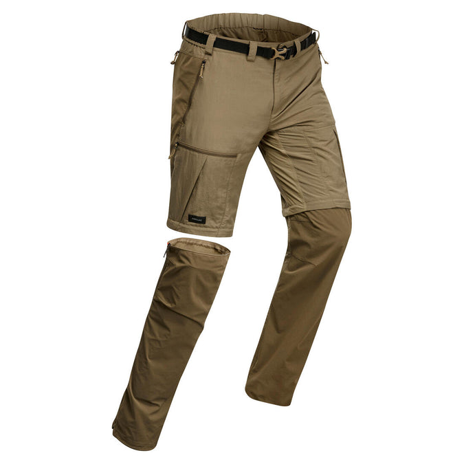 Men's 2-in-1 Hiking Pants - Travel 100 - Khaki brown - Forclaz - Decathlon