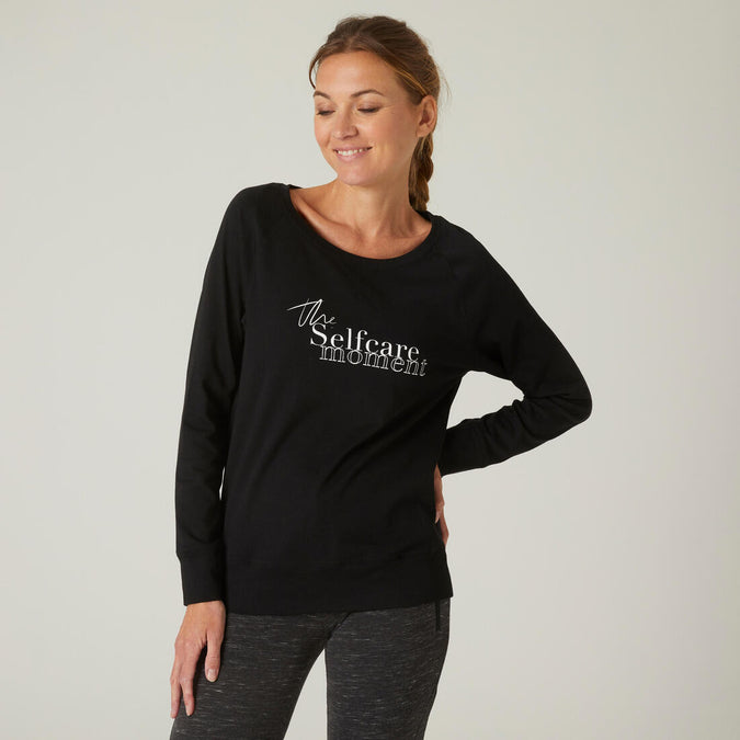 





Women's Long-Sleeved Straight-Cut Crew Neck Synthetic Fitness T-Shirt 500 - Black, photo 1 of 6