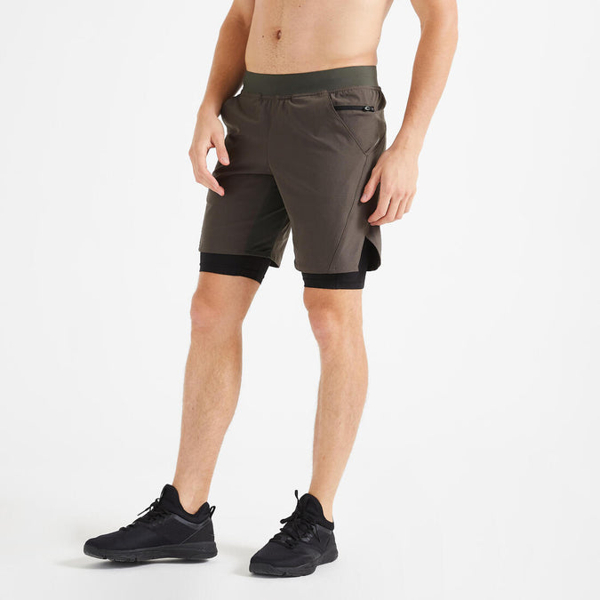 





Men's Zip Pocket Breathable 2-in-1 Fitness Shorts - Khaki, photo 1 of 5