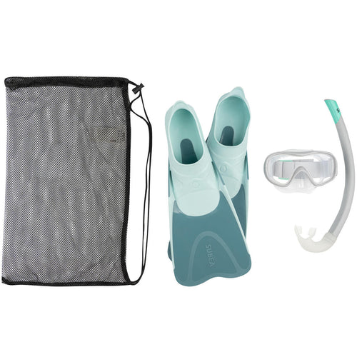 





Kids' Snorkelling Fins Mask Snorkel Set SNK 500 -Blue Grey Pastel Mint
