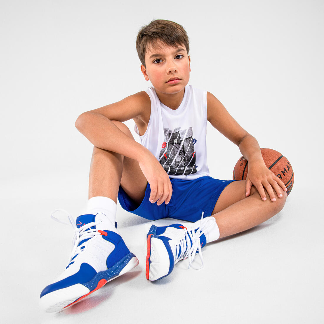 Kids' Sleeveless Basketball Jersey TS500NS - White
