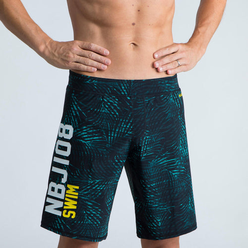 





100 LONG MEN'S SWIMMING SHORTS- NBJI BLACK BLUE