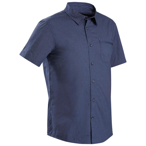 





Men's short-sleeved trekking travel shirt - TRAVEL100 - Blue