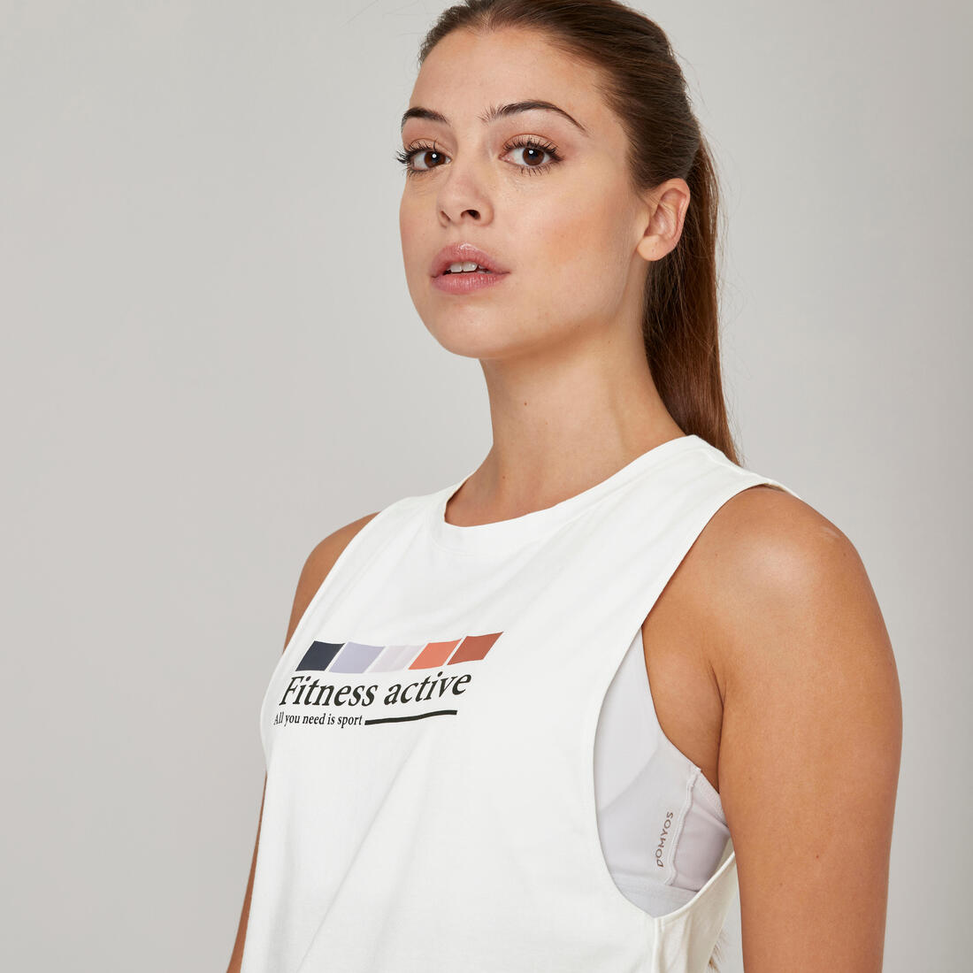 Women's Crew Neck Cotton Fitness Tank Top 500 Cosmeto - Glacier